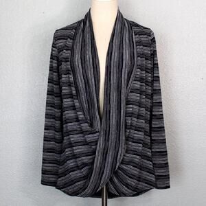 AB Studio Stripe Wrap Deep Scoop Long Sleeve Blouse Size M